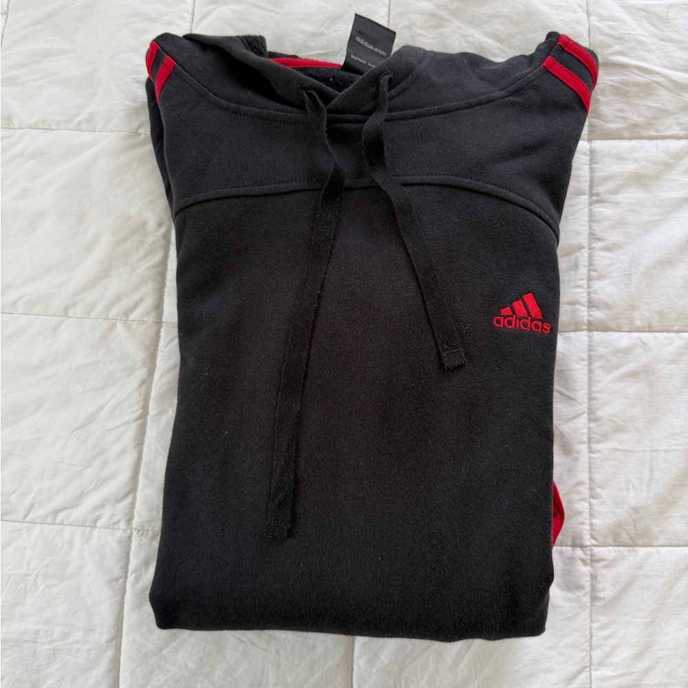 Adidas Black Hoodie with Red Accents men’s large like new